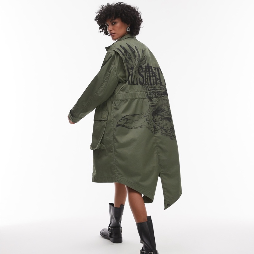 AllSaints Oversized Milla Bird Khaki Green Parka EUC Size XS